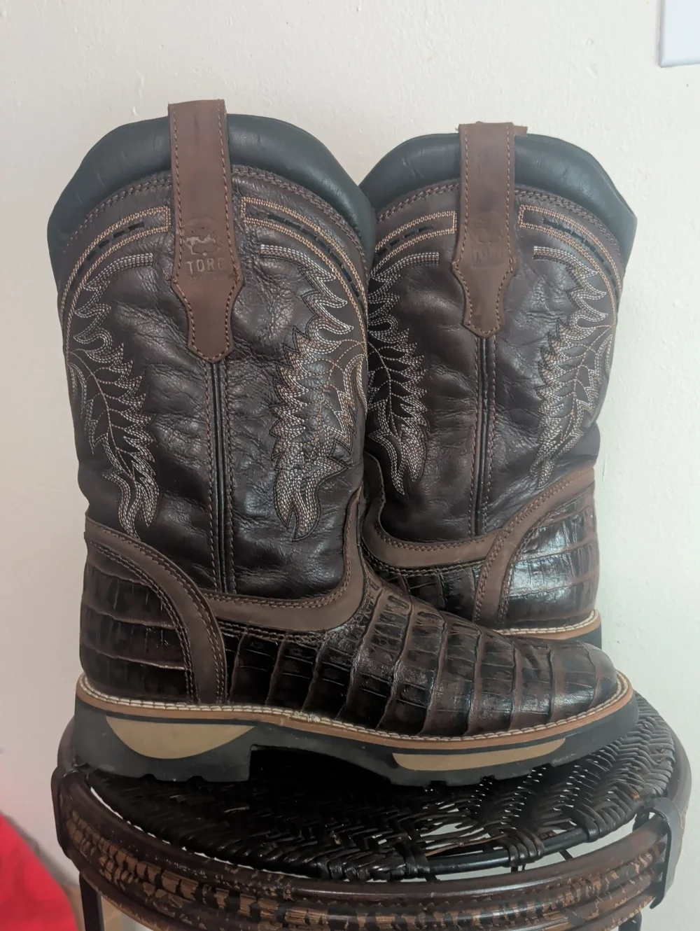 Buffalo And Bull Croc Print Square Toe Leather Boots Men Size 11